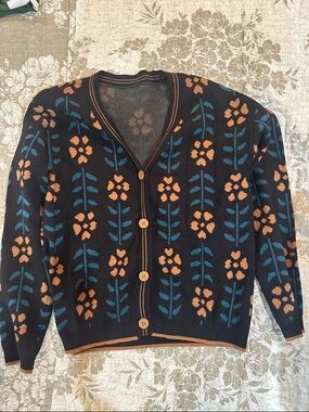Women’s Black Floral Button-Front Cardigan Sweater
